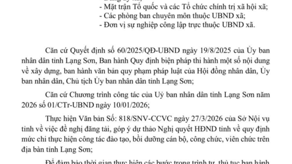 Đăng tải, góp ý dự thảo Nghị quyết HĐND tỉnh về quy định mức chi thực hiện công tác đào tạo, bồi dưỡng cán bộ, công chức, viên chức trên địa bàn tỉnh Lạng Sơn