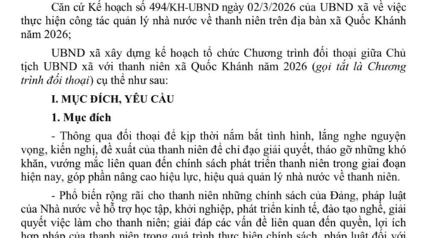 Kế hoạch Tổ chức Chương trình đối thoại giữa Chủ tịch UBND xã với thanh niên xã Quốc Khánh năm 2026