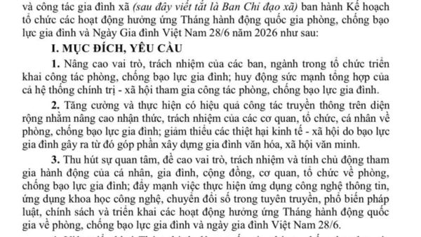 Kế hoạch Tổ chức các hoạt động hưởng ứng Tháng hành động quốc gia phòng, chống bạo lực gia đình và Ngày Gia đình Việt Nam 28/6 năm 2026